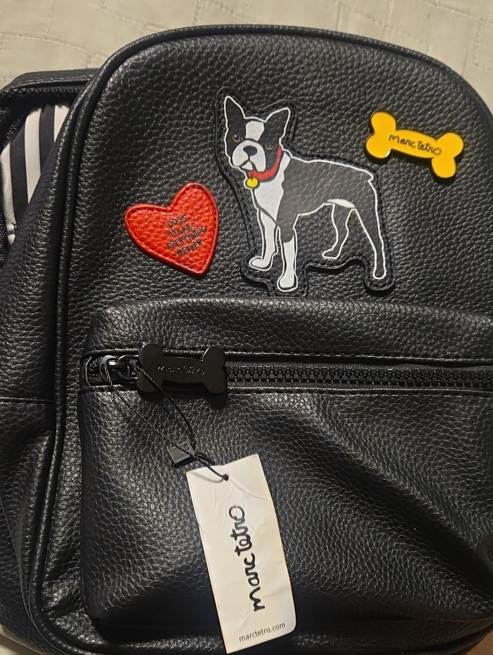 Marc Tetro 3 piece gift set Black Faux Leather Dog Patch Backpack - Black